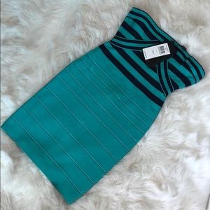 Herve Leger strapless aqua color dress size S NEW